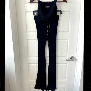 LOUNGE Ribbed Crop Top & Flared Trousers Set